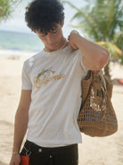 Retro 21 California Graphic Cotton T Shirt in White - On Male Model