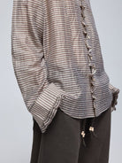 SIMPLE PROJECT Sheer Crinkled Plaid Ruffle Shirt in Khaki - On Model