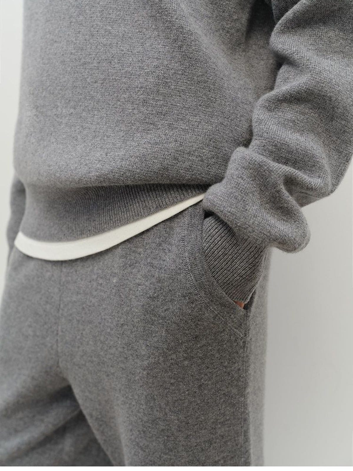 MSBEAST Pure Wool Waffle Knit Hoodie in Gray - On Model