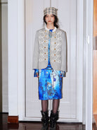 BADTASTE Braided Trim Equestrian Blazer in Sky Blue - On Female Model