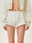 SMFK Low Rise Ribbed Cotton Shorts in White - On Female Model