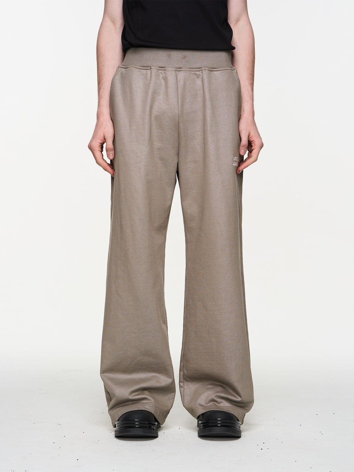 BLINDNOPLAN Metallic Logo Zip Hoodie Pants Set in Beige - On Model