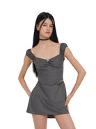 SweetChilling Off the Shoulder Corset Mini Dress in Gray - On Female Model