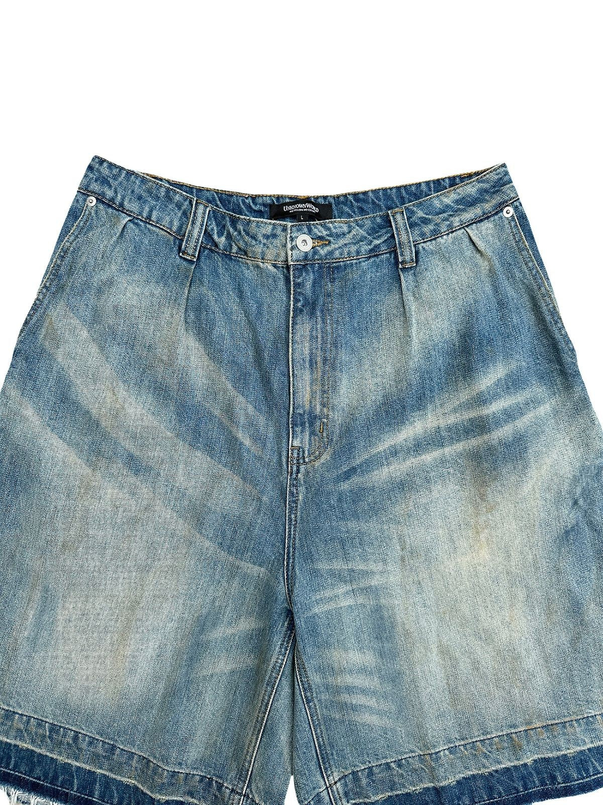 UNKNOWNWORLD Distressed Wash Baggy Shorts in Blue
