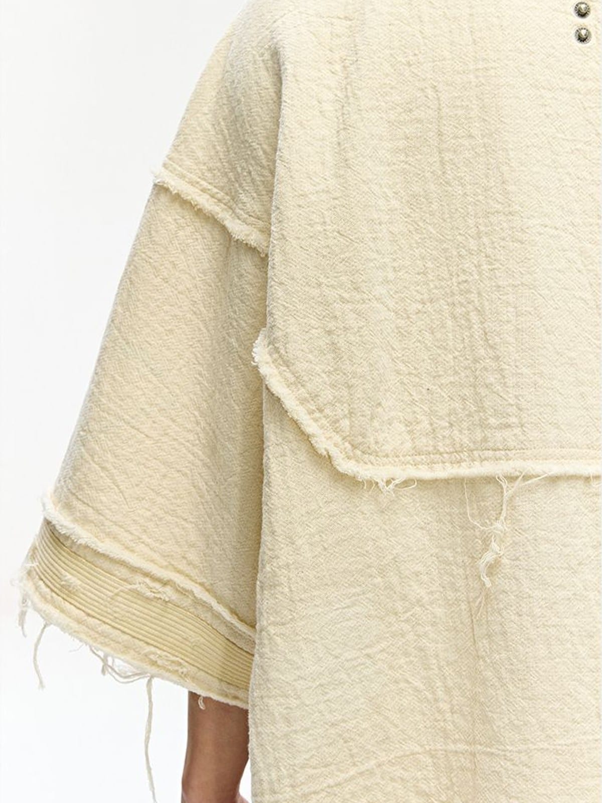 D5ove Distressed Half Sleeve Kimono Cardigan in Cream - On Model