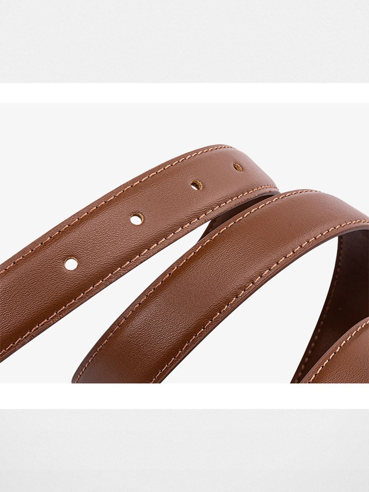 HONGU Slim Leather Pin Buckle Belt in Brown - Detail