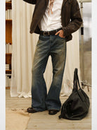 Retro 21 Vintage Wash 646 Style Flared Jeans in Blue - On Male Model
