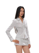 SweetChilling Gingham Plaid Mini Skirt in Beige - On Female Model