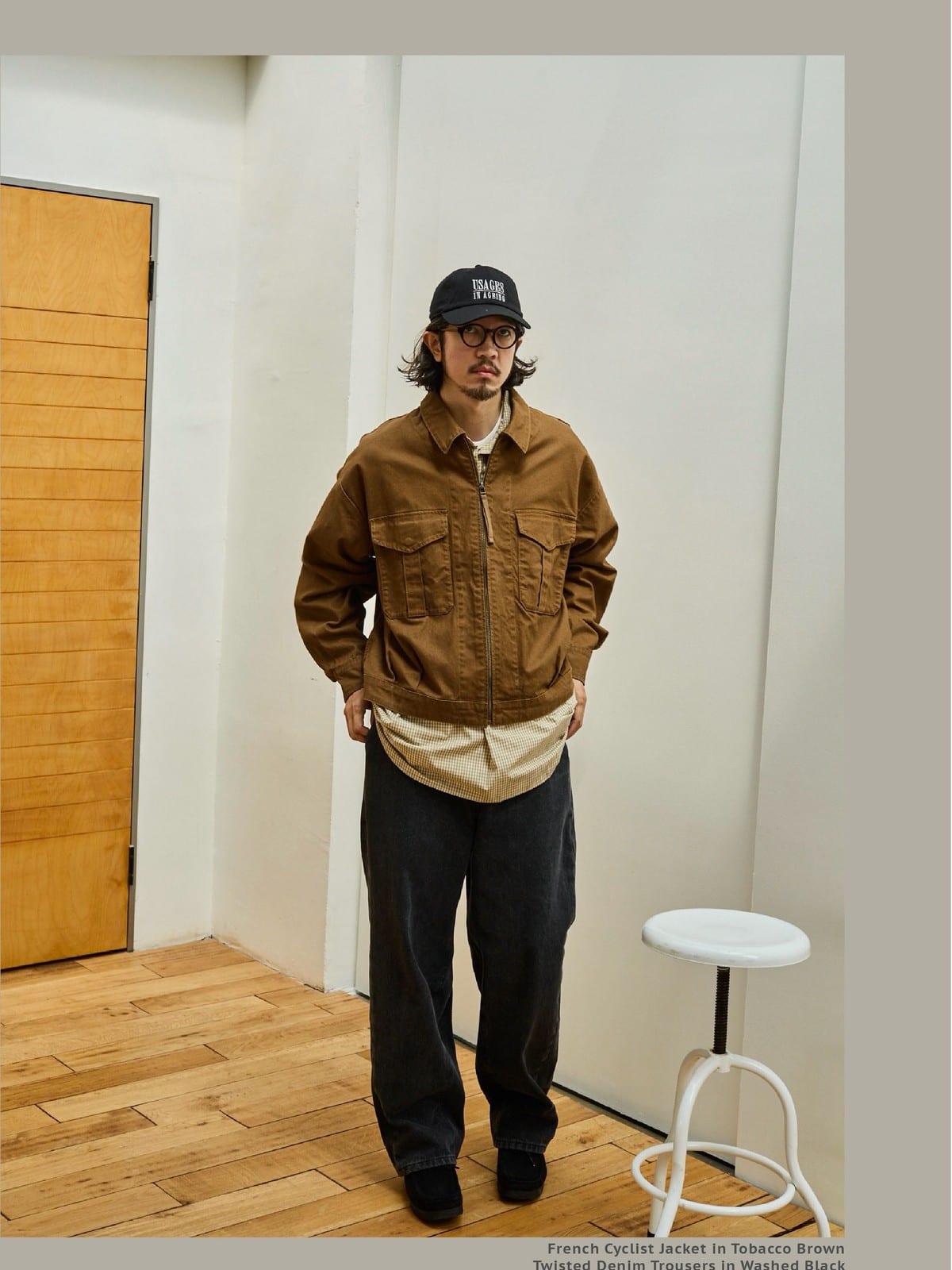 USAGE Heavyweight Canvas Cropped Workwear Jacket in Brown - On Male Model