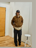 USAGE Heavyweight Canvas Cropped Workwear Jacket in Brown - On Male Model