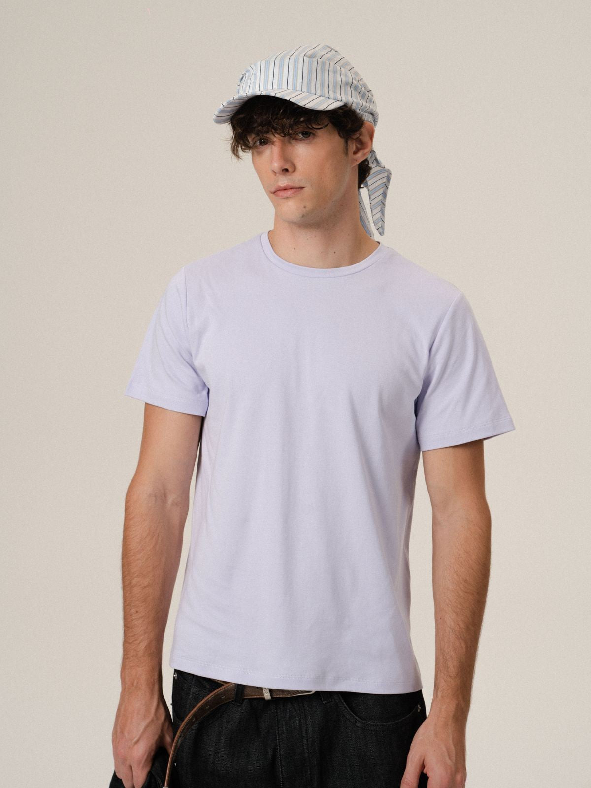 Retro 21 Liquid Ammonia Cotton T Shirt in Purple - On Male Model