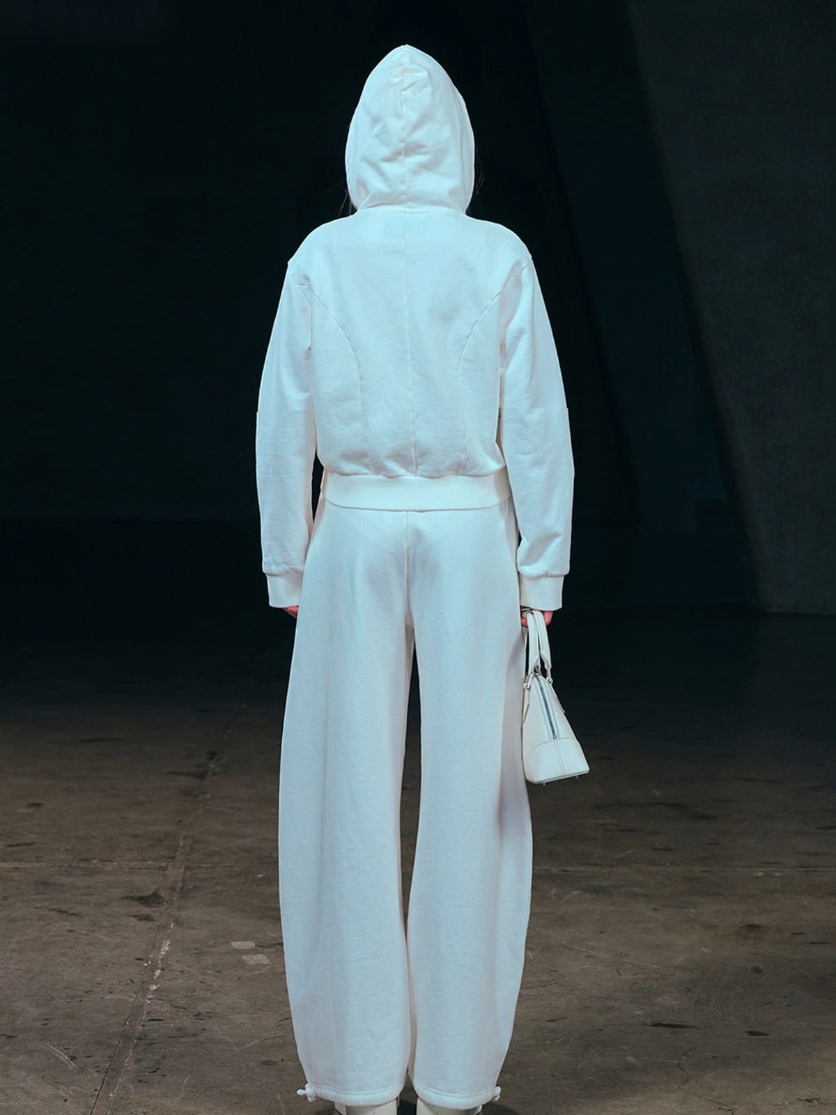 SMFK Curved Seam Cotton Joggers in White - On Model