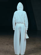 SMFK Curved Seam Cotton Joggers in White - On Model