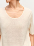 MSBEAST Melange Wool Linen Scoop Neck T Shirt in White - On Female Model
