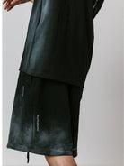 LOSTCTRL Spray Paint Drawstring Cotton Shorts in Black - On Model