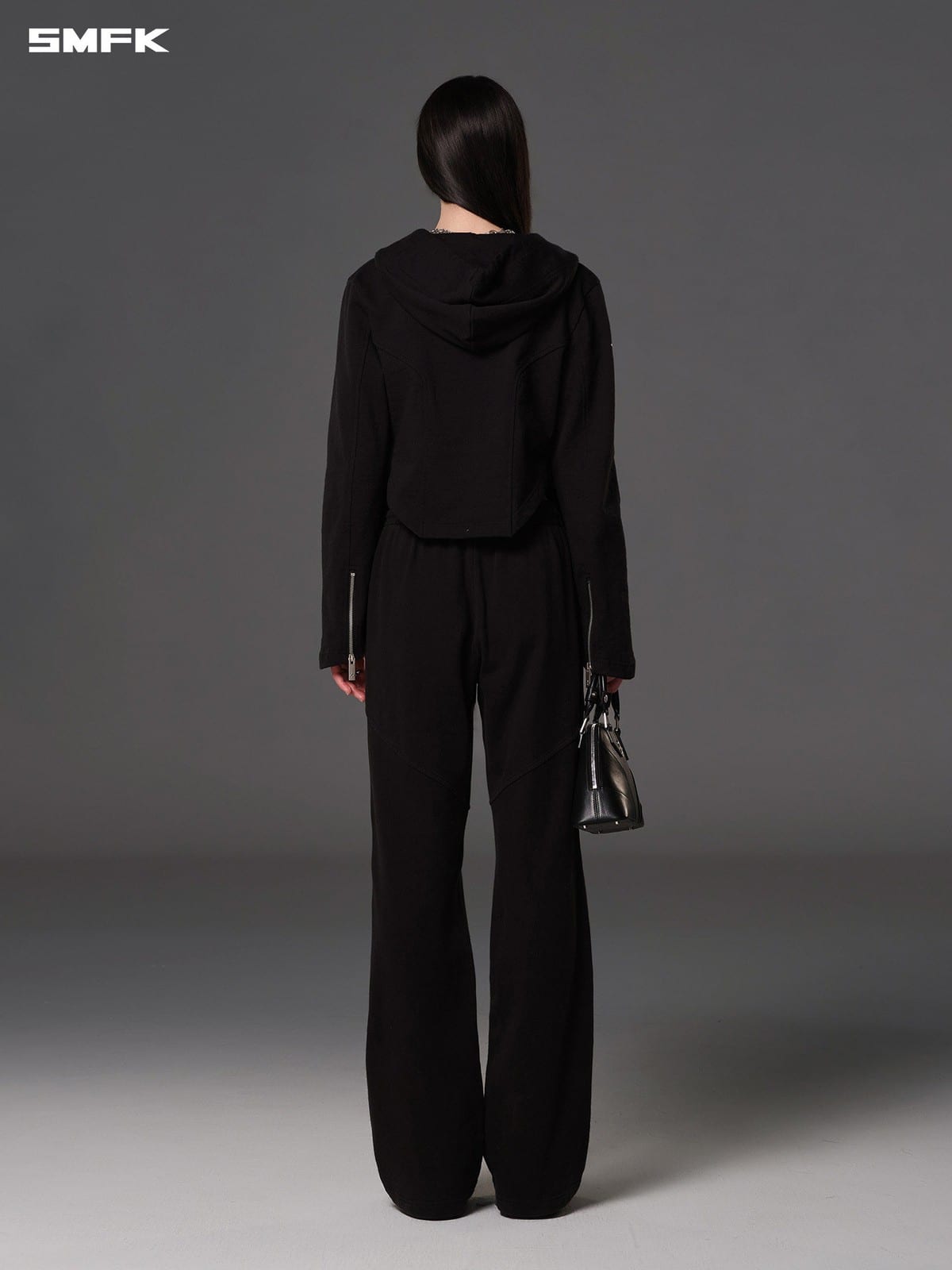 SMFK Cotton Blend Zip Up Hoodie in Black - On Model
