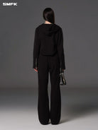 SMFK Cotton Blend Zip Up Hoodie in Black - On Model