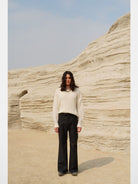 Retro 21 Hollow Knit Wool Mohair Sweater in White - On Male Model
