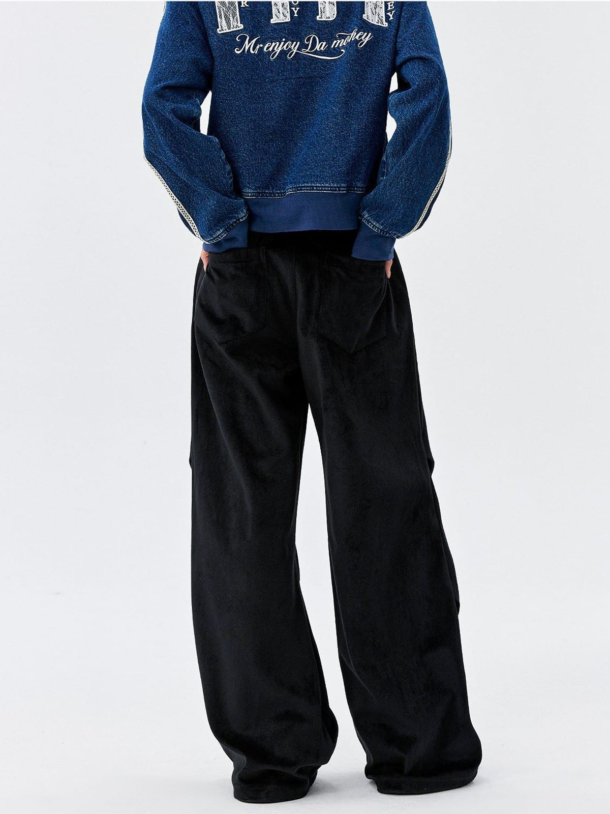 MEDM Wide Leg Parachute Cargo Pants in Black - On Model