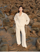 TEASEL Silk Blend Sheer Resort Shirt in White - On Female Model