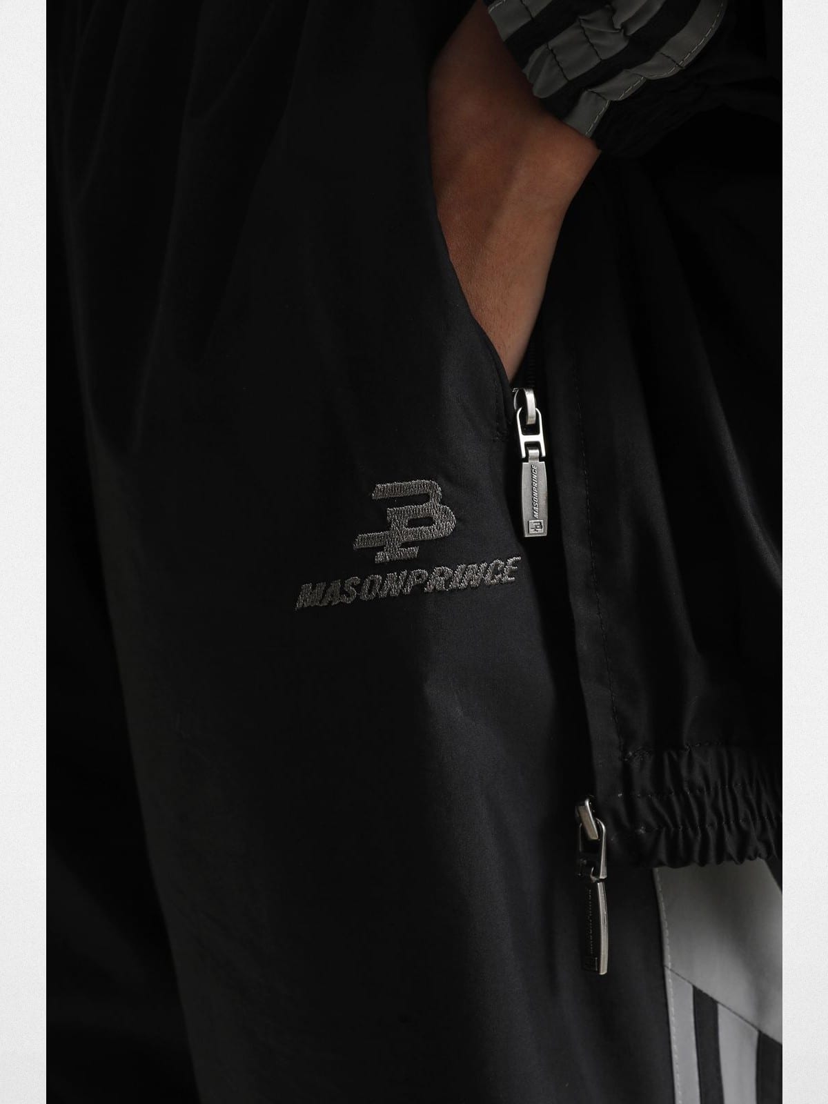 MASONPRINCE Striped Cotton Blend Track Shorts in Black - On Model