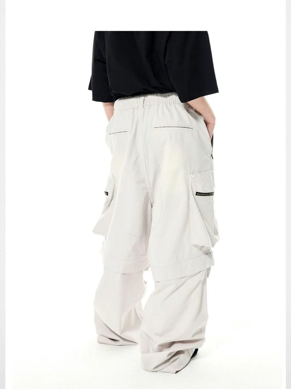UNKNOWNWORLD Detachable Wide Leg Cargo Pants in Gray - On Model