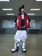 BLINDNOPLAN Layered Colorblock Racing Jacket in Red - On Model