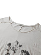 D5ove Vintage Print Cotton Linen T Shirt in White - Detail