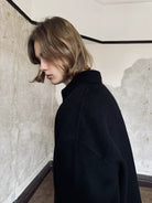 VLABMADE 100 Wool Shirt Collar Jacket in Black - On Male Model