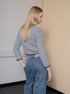 RARELY ALIKE Silver Sequin Tweed Cropped Jacket in Silver - On Female Model