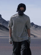 PERSONSOUL Deconstructed Distressed Cotton T Shirt in Gray - On Male Model