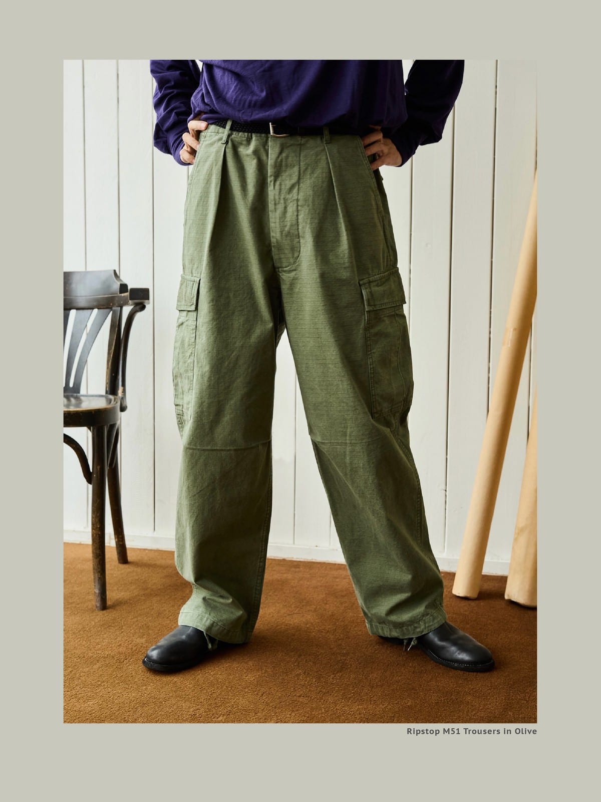 USAGE Heavyweight Ripstop M51 Cargo Pants in Olive - On Model