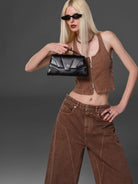 SMFK Geometric Leather Evening Clutch in Black - On Female Model