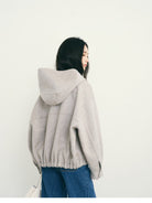 TEASEL Hooded Camel Wool Blend Jacket in Beige - On Female Model