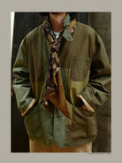 USAGE Cotton Ripstop Patchwork Blazer in Green - On Male Model