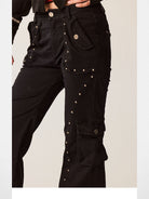 BeerBro Riveted Cargo Flare Pants in Black - On Female Model