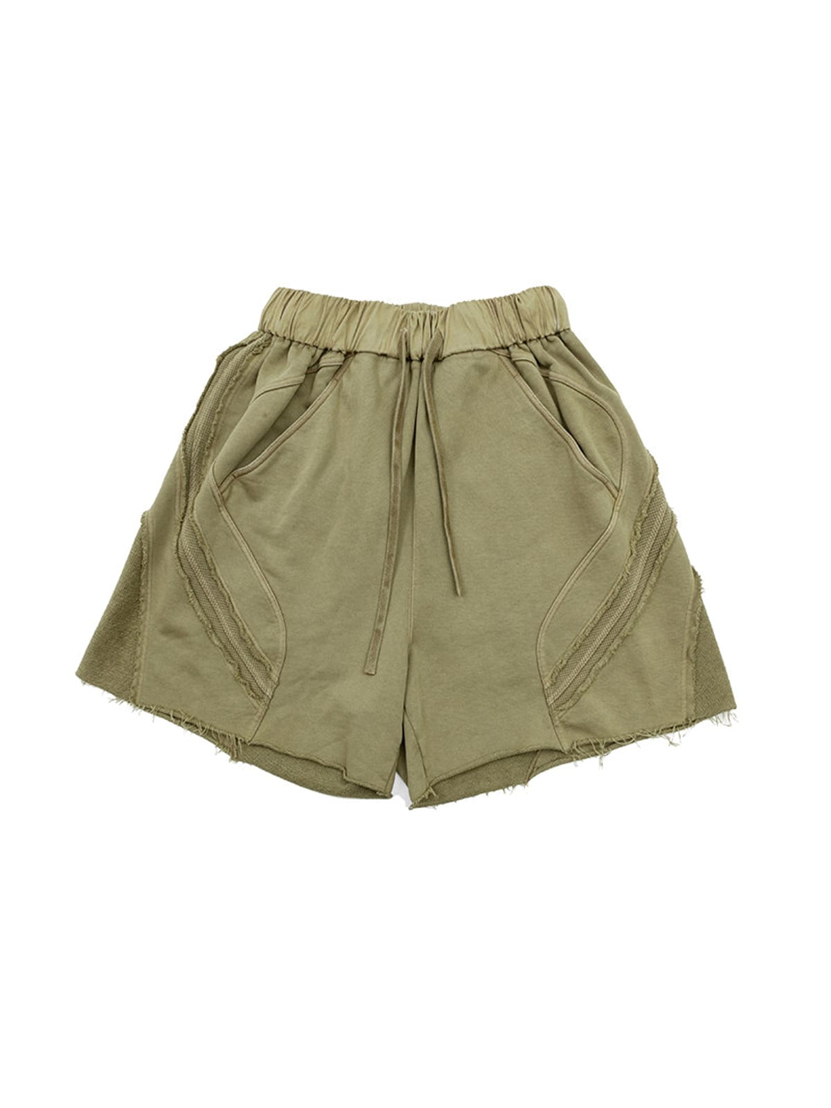 D5ove Raw Edge Structured Cotton Shorts in Olive