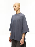 D5ove Boxy Mock Neck Cotton T Shirt in Gray - On Male Model