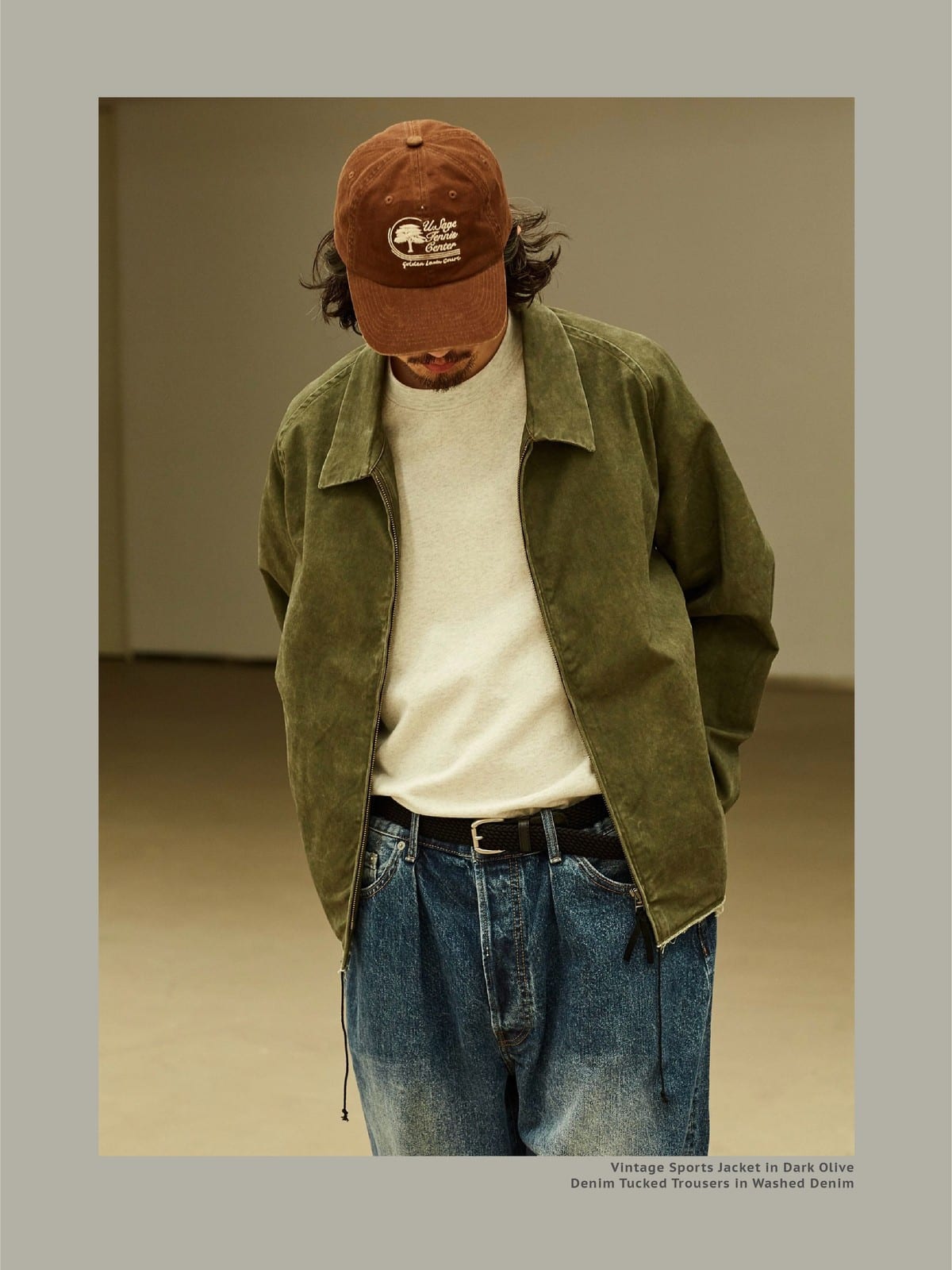 USAGE Vintage Washed Cotton Sports Jacket in Olive - On Male Model