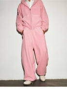 MEDM Polar Fleece Zip Up Hoodie in Pink - On Model