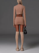 SMFK Cropped Nylon Blend Zip Up Jacket in Brown - On Female Model