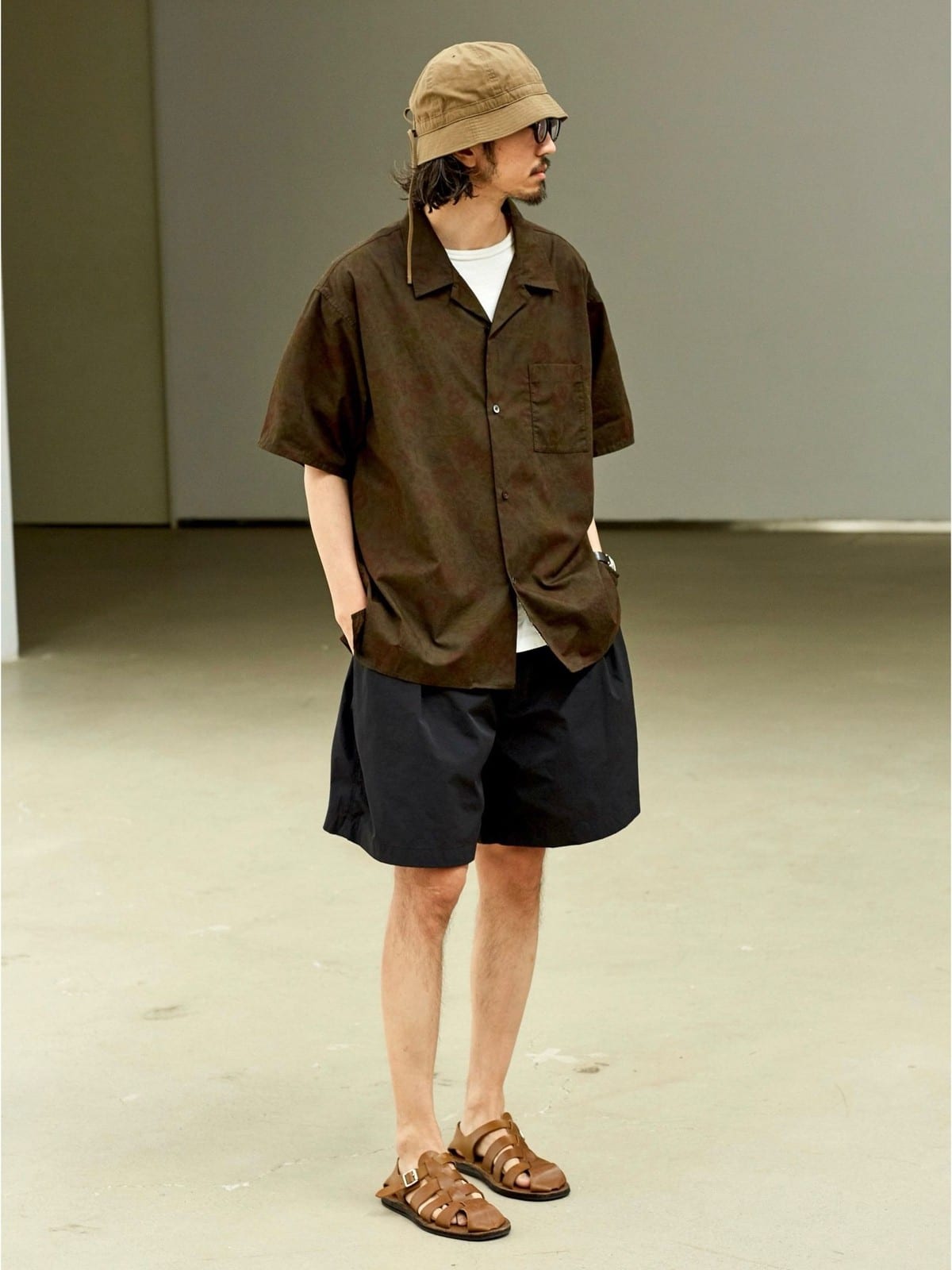 USAGE Floral Japanese Cotton Aloha Shirt in Brown - On Male Model