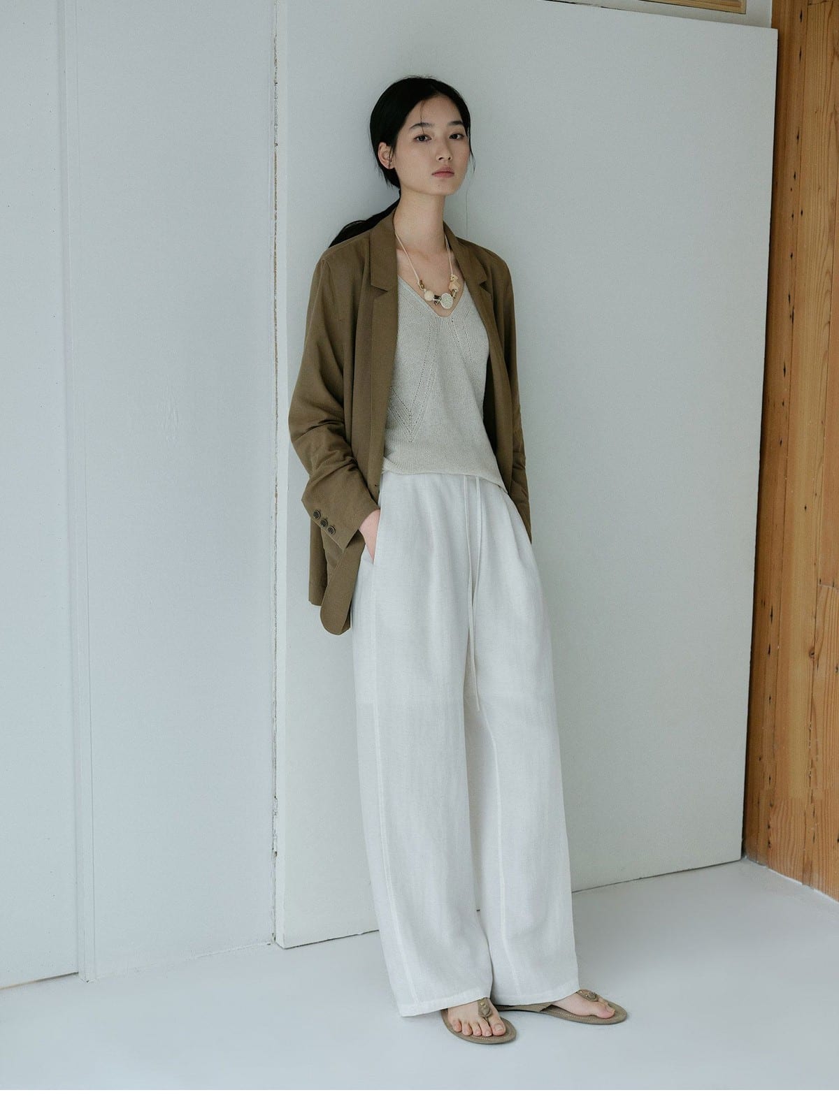 TEASEL Lyocell Blend Blazer Trouser Set in Olive - On Female Model