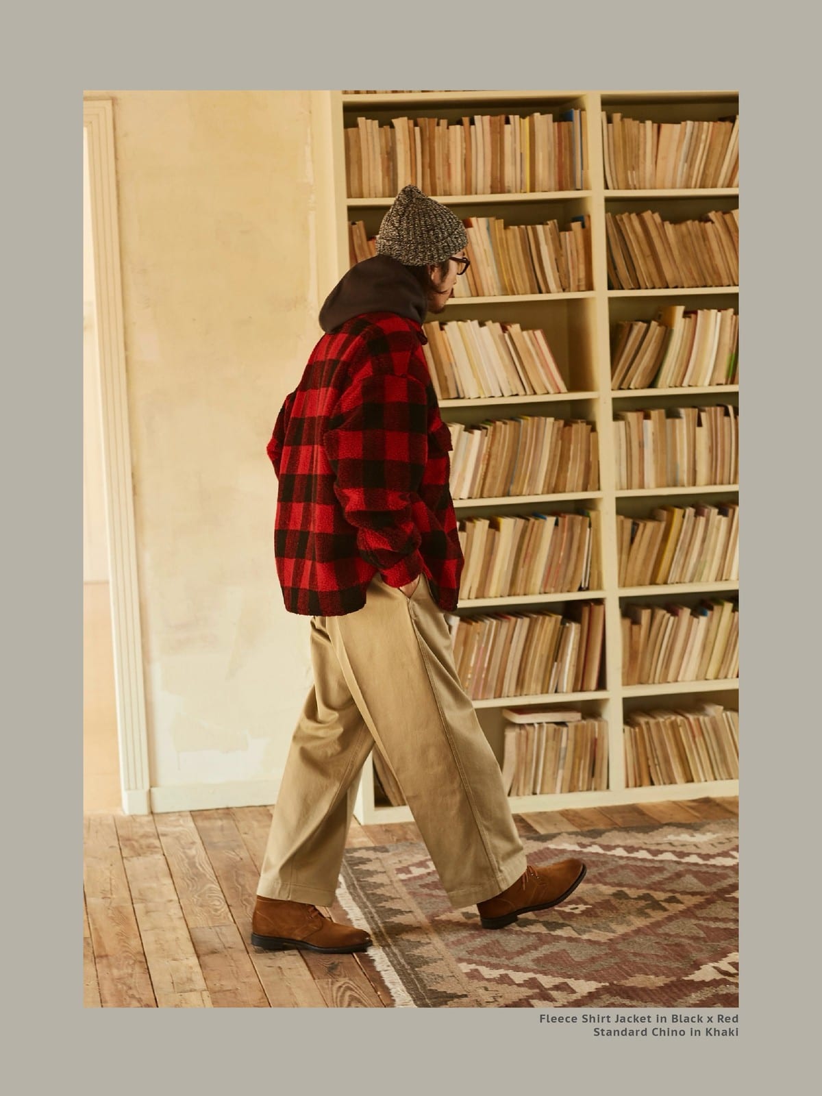 USAGE Heavyweight Cotton Twill Chinos in Khaki - On Male Model