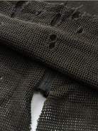 D5ove Reversible Mesh Paneled Distressed Cardigan in Army Green - Detail