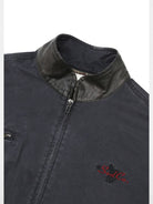 SOD Distressed Leather Collar Work Jacket in Blue - Detail