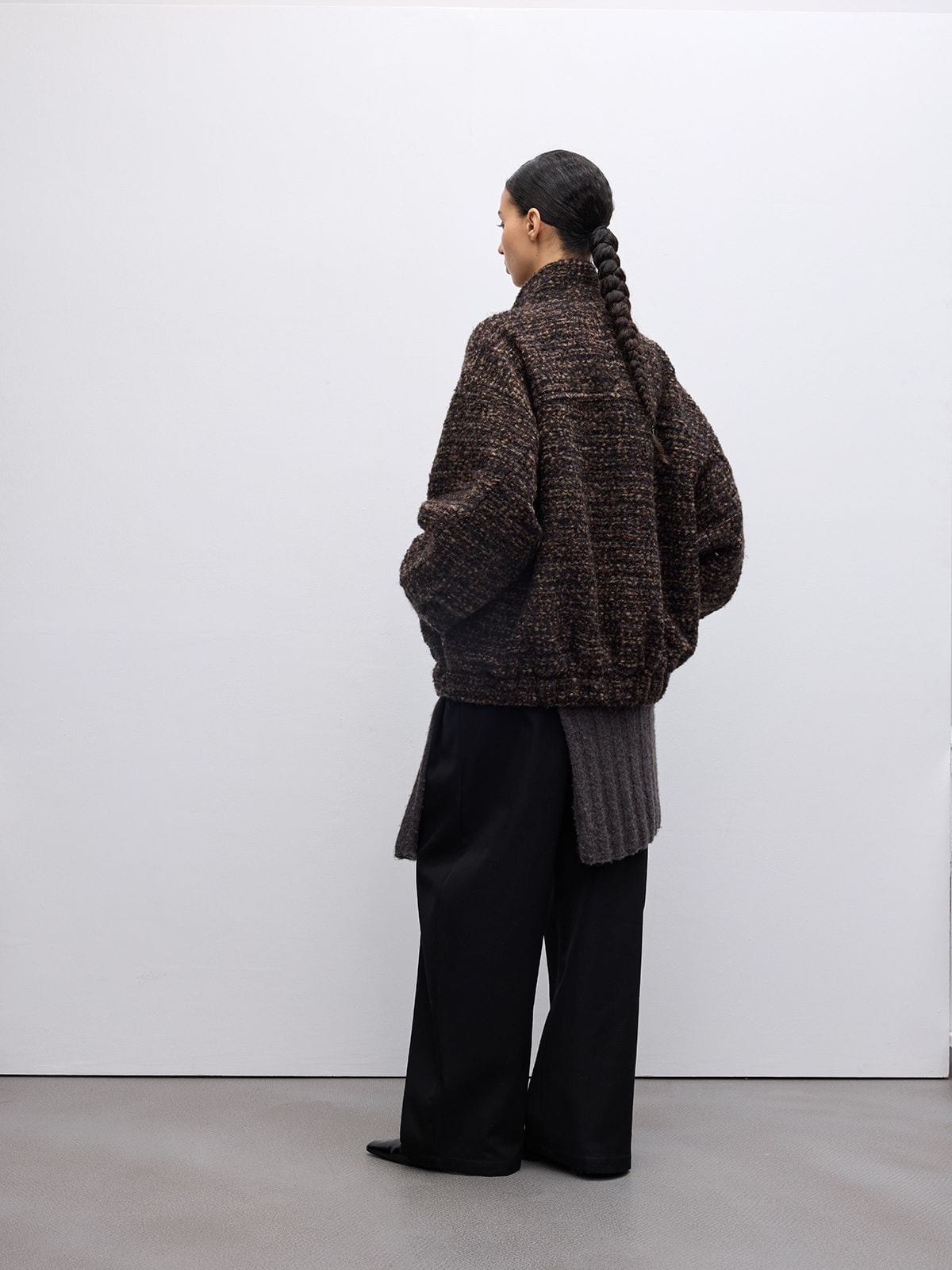 Random Piece Alpaca Blend Boucl Zip Jacket in Brown - On Female Model