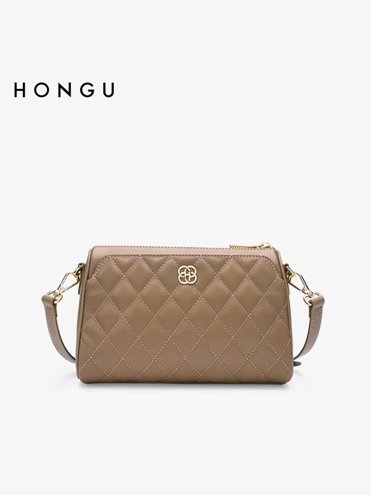 HONGU Quilted Leather Chain Crossbody Bag in Taupe