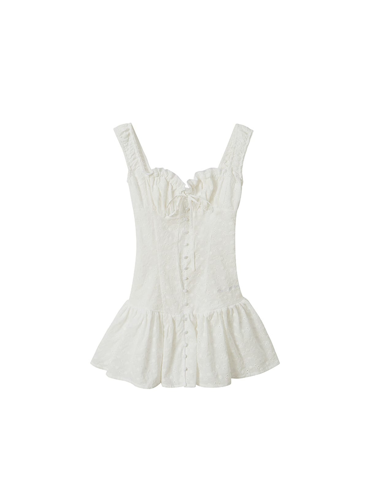 SweetChilling Eyelet Cotton Off Shoulder Mini Dress in White