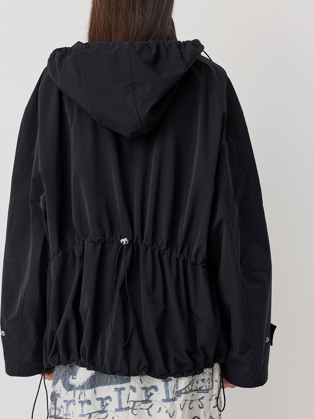 Random Piece Triacetate Blend Jacket With Stowable Hood in Black - On Model